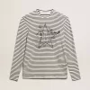 Tricou pentru bărbați cu dungi albe și albastre și broderie pe partea din față Tricou pentru bărbați cu dungi albe și albastre și broderie pe partea din față