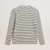 Tricou pentru bărbați cu dungi albe și albastre și broderie pe partea din față Tricou pentru bărbați cu dungi albe și albastre și broderie pe partea din față