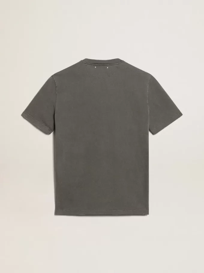 Tricou pentru bărbați, de culoare gri antracit, cu finisaj uzat Tricou pentru bărbați, de culoare gri antracit, cu finisaj uzat