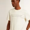 Tricou pentru bărbați din bumbac alb învechit, cu imprimeu și broderie Tricou pentru bărbați din bumbac alb învechit, cu imprimeu și broderie