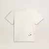 Tricou pentru bărbați din bumbac alb învechit, cu imprimeu și broderie Tricou pentru bărbați din bumbac alb învechit, cu imprimeu și broderie