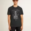 Tricou pentru bărbați din bumbac negru uzat, cu imprimeu pe față