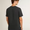 Tricou pentru bărbați din bumbac negru uzat, cu imprimeu pe față