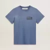 Tricou pentru femei, albastru deschis decolorat, cu imprimeu pe piept Tricou pentru femei, albastru deschis decolorat, cu imprimeu pe piept