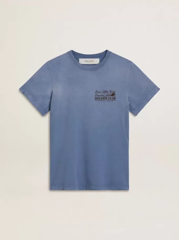 Tricou pentru femei, albastru deschis decolorat, cu imprimeu pe piept Tricou pentru femei, albastru deschis decolorat, cu imprimeu pe piept