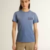 Tricou pentru femei, albastru deschis decolorat, cu imprimeu pe piept Tricou pentru femei, albastru deschis decolorat, cu imprimeu pe piept