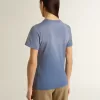 Tricou pentru femei, albastru deschis decolorat, cu imprimeu pe piept Tricou pentru femei, albastru deschis decolorat, cu imprimeu pe piept