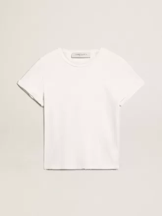 Tricou pentru femei, croi normal, aspect uzat, culoare albă