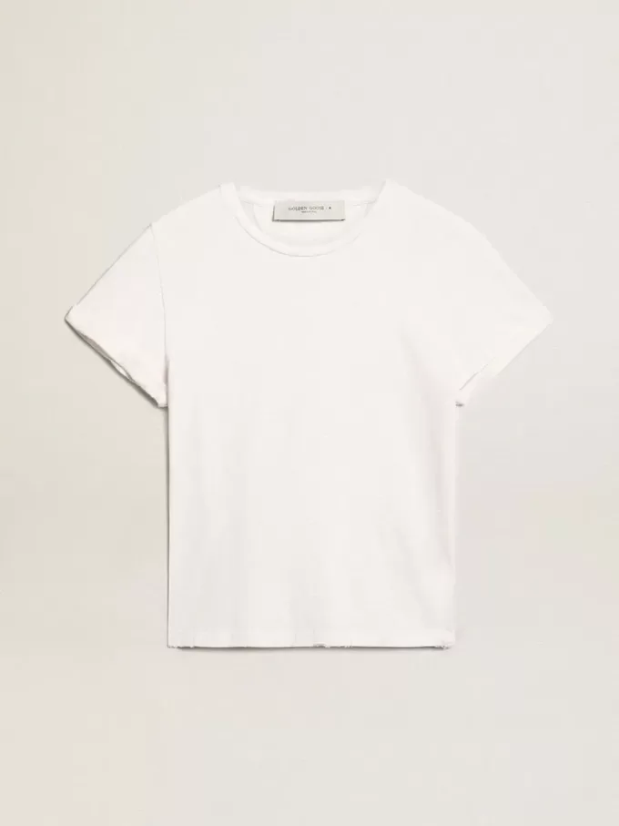 Tricou pentru femei, croi normal, aspect uzat, culoare albă Tricou pentru femei, croi normal, aspect uzat, culoare albă
