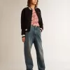 Tricou pentru femei cu dungi albe și roșii și broderie pe față Tricou pentru femei cu dungi albe și roșii și broderie pe față