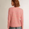 Tricou pentru femei cu dungi albe și roșii și broderie pe față Tricou pentru femei cu dungi albe și roșii și broderie pe față
