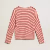 Tricou pentru femei cu dungi albe și roșii și broderie pe față Tricou pentru femei cu dungi albe și roșii și broderie pe față