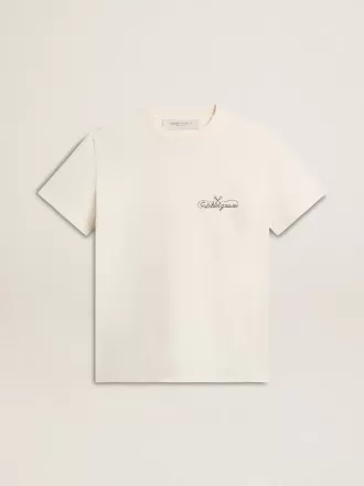 Tricou pentru femei, de culoare alb învechit, cu logo pe piept