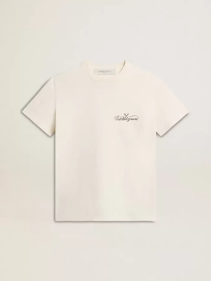 Tricou pentru femei, de culoare alb învechit, cu logo pe piept