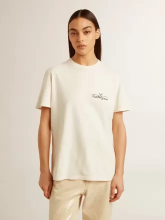 Tricou pentru femei, de culoare alb învechit, cu logo pe piept