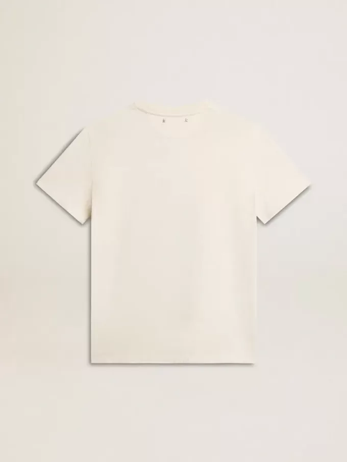 Tricou pentru femei, de culoare alb învechit, cu logo pe piept
