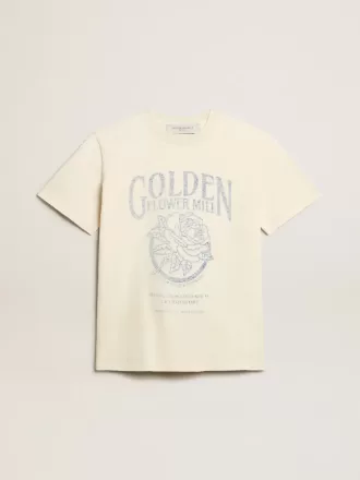 Tricou pentru femei din bumbac alb învechit, cu imprimeu sezonier