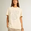 Tricou pentru femei din bumbac alb învechit, cu imprimeu sezonier Tricou pentru femei din bumbac alb învechit, cu imprimeu sezonier