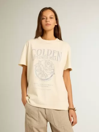 Tricou pentru femei din bumbac alb învechit, cu imprimeu sezonier