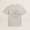 Tricou pentru femei din bumbac gri melanj cu imprimeu sezonier