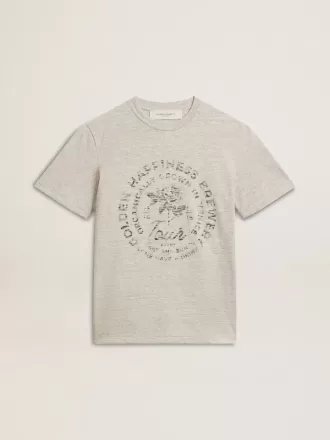 Tricou pentru femei din bumbac gri melanj cu imprimeu sezonier