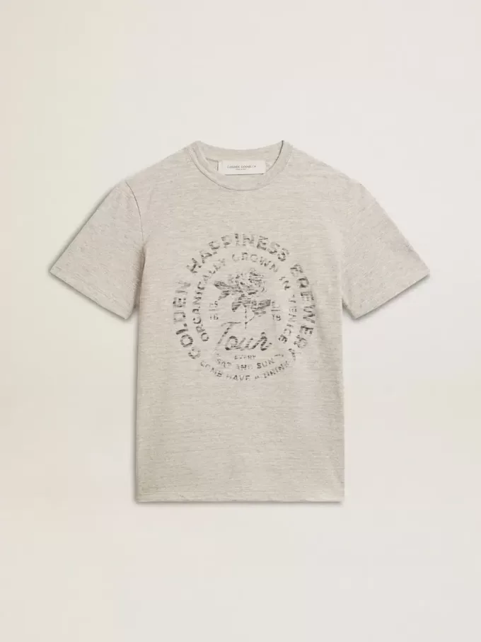 Tricou pentru femei din bumbac gri melanj cu imprimeu sezonier