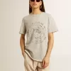 Tricou pentru femei din bumbac gri melanj cu imprimeu sezonier