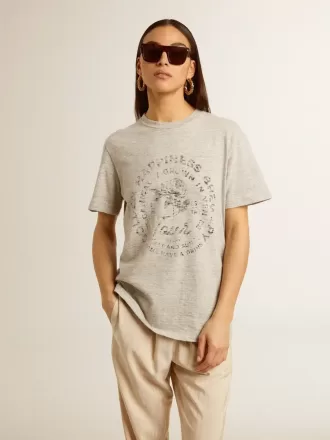 Tricou pentru femei din bumbac gri melanj cu imprimeu sezonier