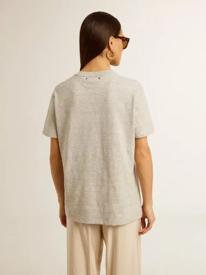 Tricou pentru femei din bumbac gri melanj cu imprimeu sezonier