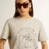 Tricou pentru femei din bumbac gri melanj cu imprimeu sezonier