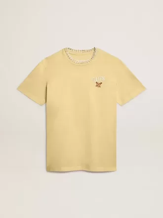 Tricou pentru femei din bumbac jersey cu broderie pe gât și pe piept