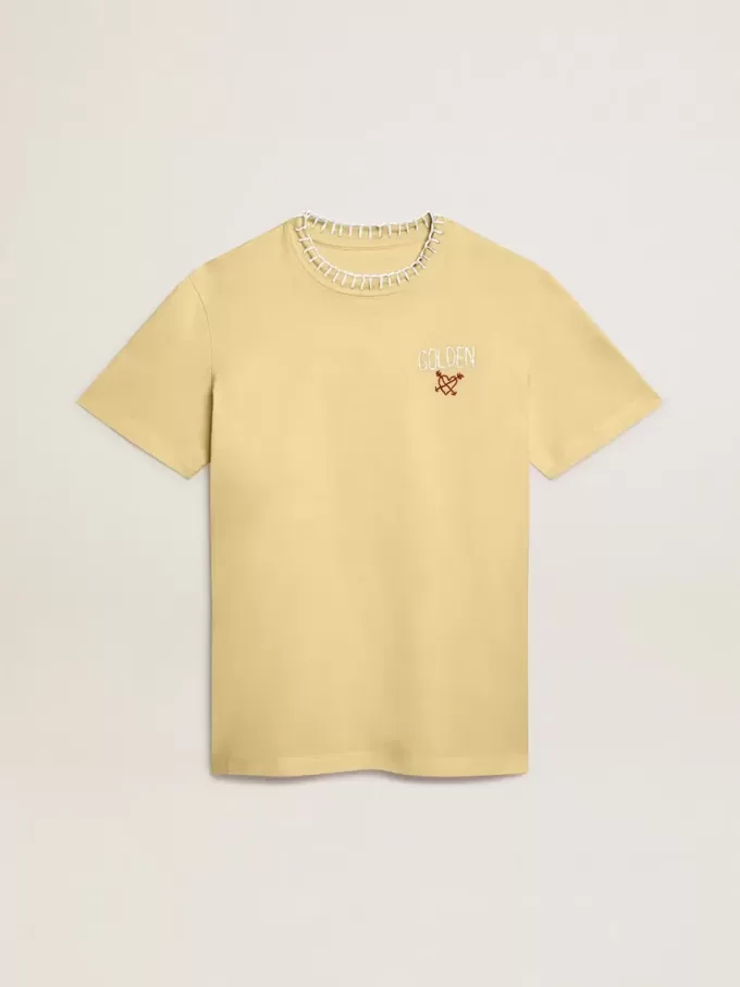 Tricou pentru femei din bumbac jersey cu broderie pe gât și pe piept Tricou pentru femei din bumbac jersey cu broderie pe gât și pe piept
