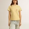 Tricou pentru femei din bumbac jersey cu broderie pe gât și pe piept Tricou pentru femei din bumbac jersey cu broderie pe gât și pe piept
