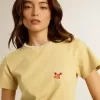 Tricou pentru femei din bumbac jersey cu broderie pe gât și pe piept Tricou pentru femei din bumbac jersey cu broderie pe gât și pe piept
