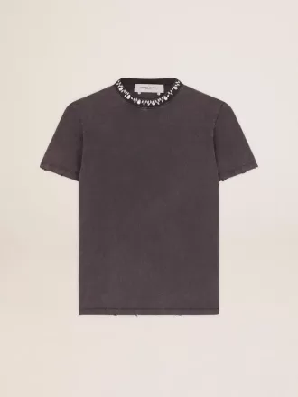 Tricou pentru femei, gri antracit, cu cristale