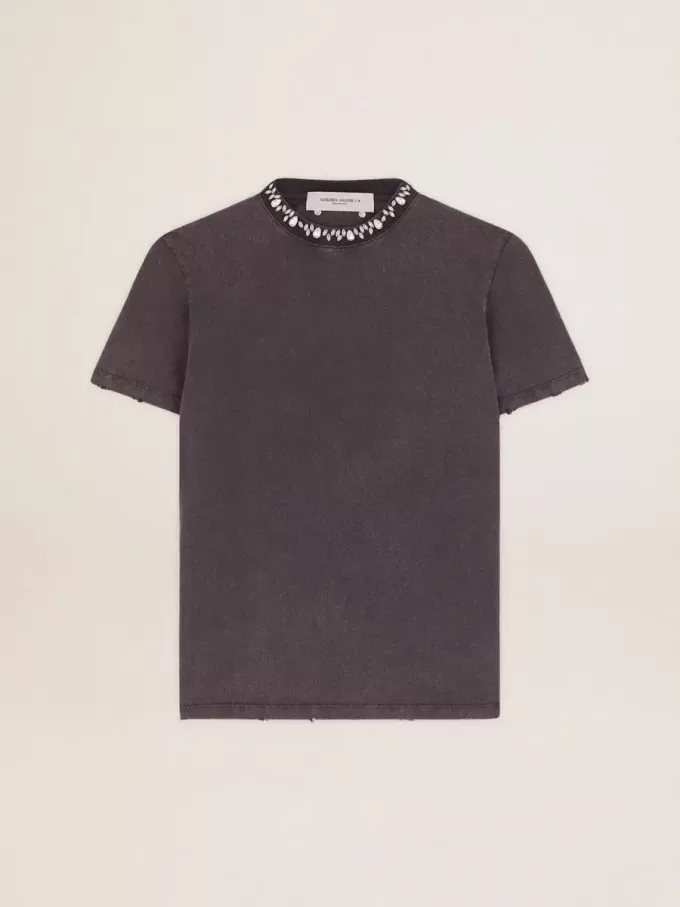 Tricou pentru femei, gri antracit, cu cristale Tricou pentru femei, gri antracit, cu cristale