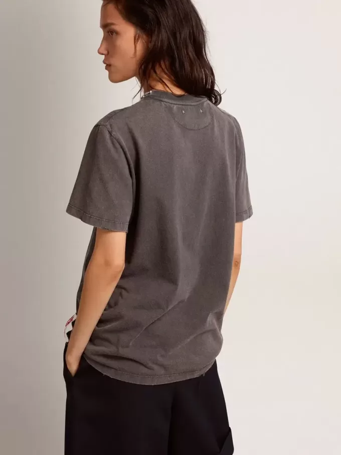 Tricou pentru femei, gri antracit, cu cristale Tricou pentru femei, gri antracit, cu cristale