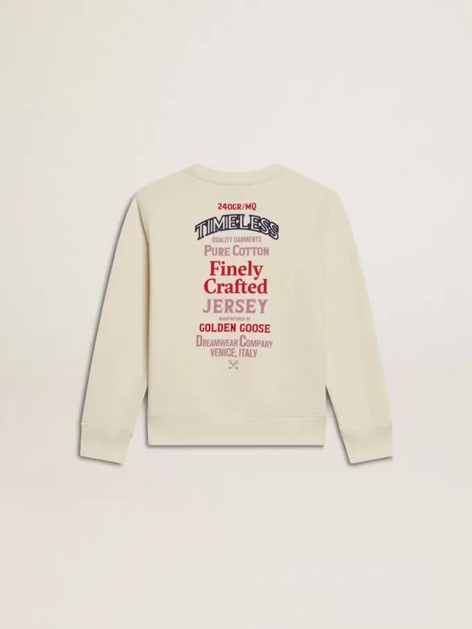 Tricou pentru fete, de culoare albă uzată, cu broderie pe față și imprimeu pe spate Tricou pentru fete, de culoare albă uzată, cu broderie pe față și imprimeu pe spate