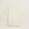 Tricou polo alb din tricot jacquard pentru bărbați Tricou polo alb din tricot jacquard pentru bărbați