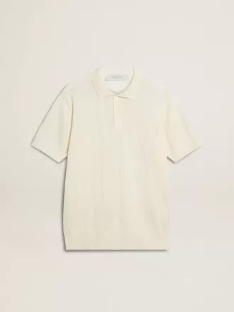 Tricou polo alb din tricot jacquard pentru bărbați