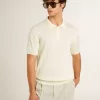 Tricou polo alb din tricot jacquard pentru bărbați Tricou polo alb din tricot jacquard pentru bărbați