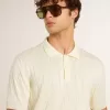 Tricou polo alb din tricot jacquard pentru bărbați Tricou polo alb din tricot jacquard pentru bărbați