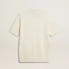 Tricou polo alb din tricot jacquard pentru bărbați Tricou polo alb din tricot jacquard pentru bărbați