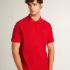 Tricou polo pentru bărbați din bumbac piquet roșu Tricou polo pentru bărbați din bumbac piquet roșu