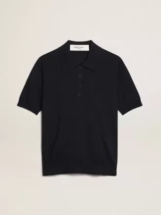 Tricou polo pentru femei din lână merino albastru închis