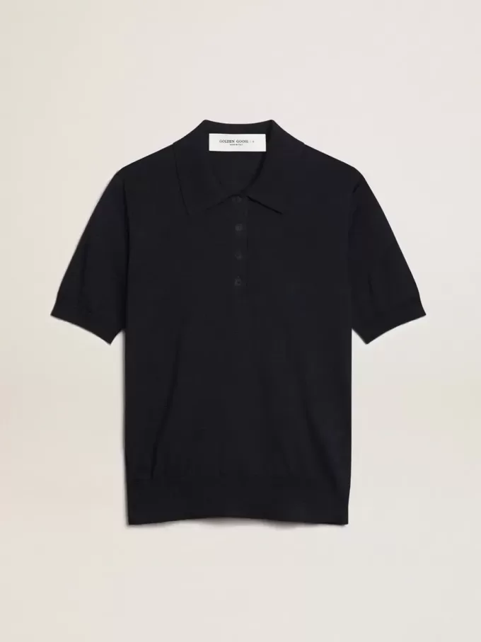 Tricou polo pentru femei din lână merino albastru închis Tricou polo pentru femei din lână merino albastru închis