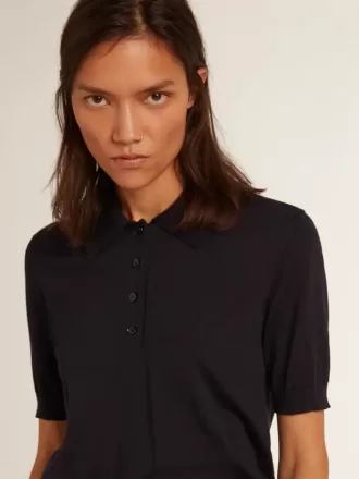Tricou polo pentru femei din lână merino albastru închis
