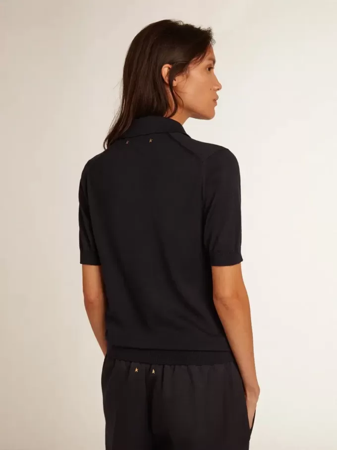 Tricou polo pentru femei din lână merino albastru închis Tricou polo pentru femei din lână merino albastru închis