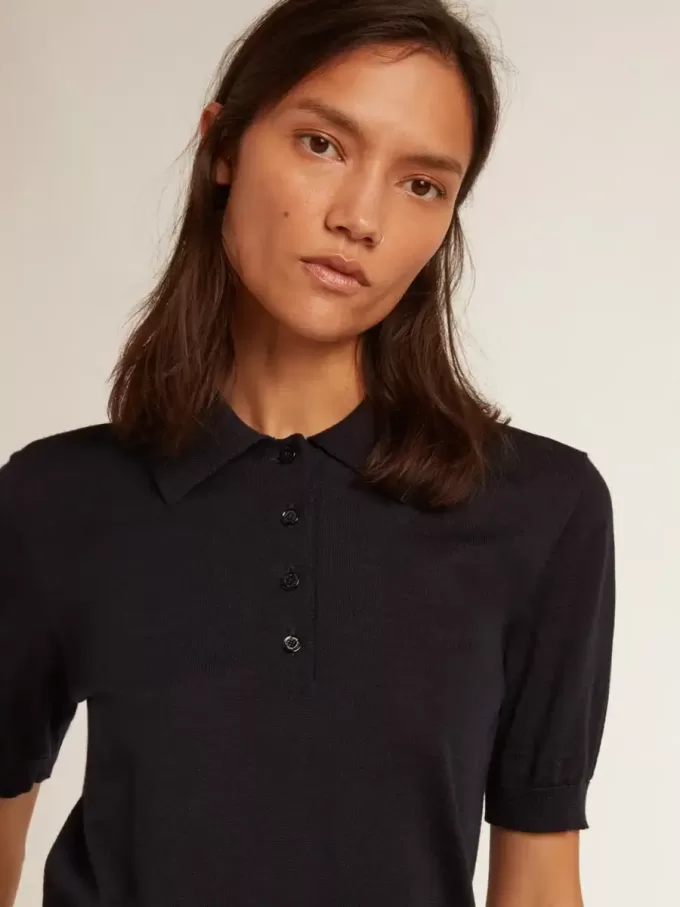 Tricou polo pentru femei din lână merino albastru închis Tricou polo pentru femei din lână merino albastru închis