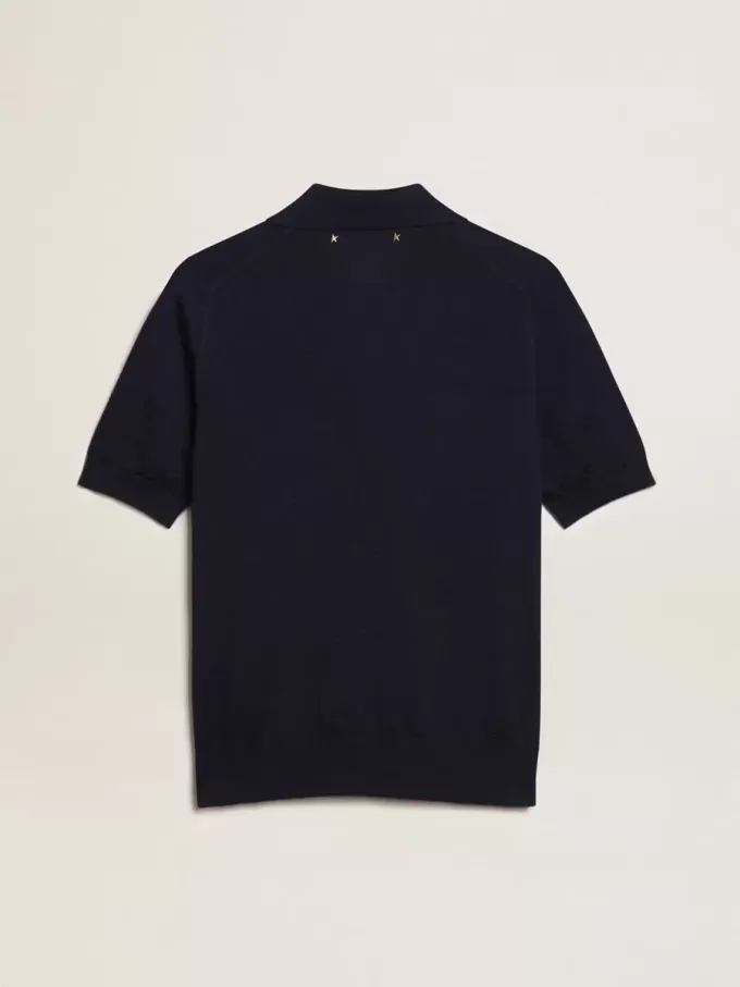 Tricou polo pentru femei din lână merino albastru închis Tricou polo pentru femei din lână merino albastru închis